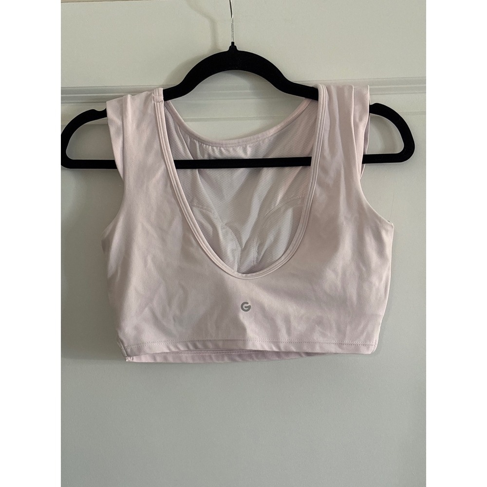 SOLD Glowmode FeatherFit Pink Just Do U-Back Cap Sleeve Slit Hem Crop Tank Top - Picture 4 of 7